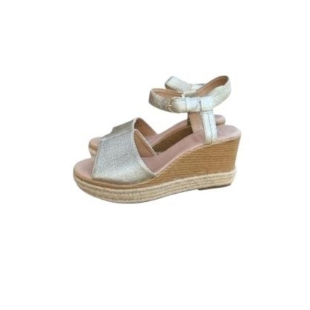 Sperry Topsider Plushwave Fairwater Metallic Gold Tan Leather Espadrille Wedge 9 - Picture 12 of 12
